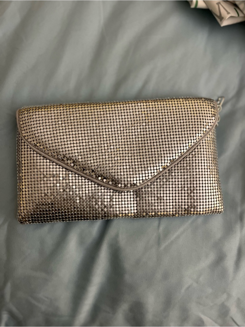Metallic Silver Mesh Envelope Clutch